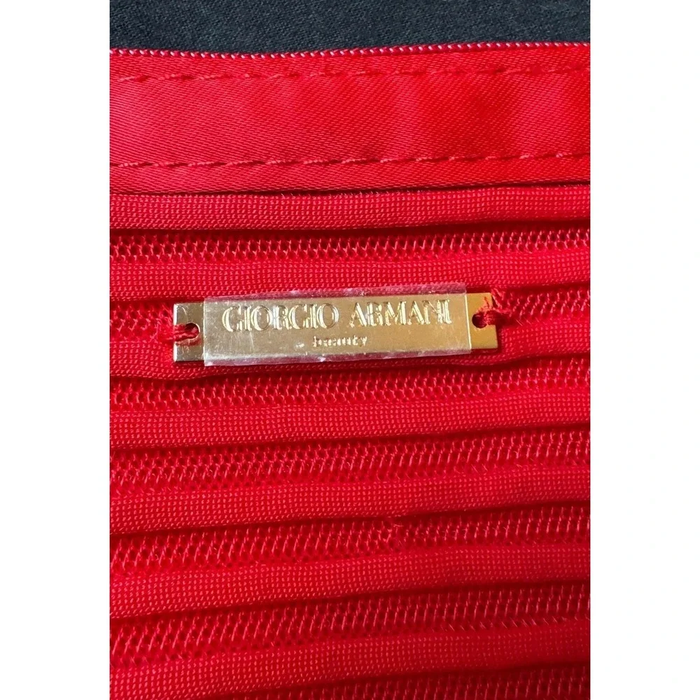 Giorgio Armani Beauty Red Wristlet Pouch Small Makeup Cosmetic Bag Gold Logo GA